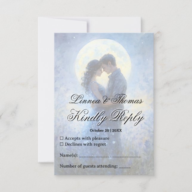 Tarjeta De Confirmación De Asistencia Boda de la luna Celestial Love Night Sky Theme (Anverso)