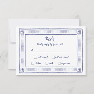 Tarjeta De Confirmación De Asistencia Boda de la mano dibujada con forma de juego azul d