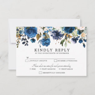 Tarjeta De Confirmación De Asistencia Boda de la Marina Azul Rubor Rosa Rosa Boho