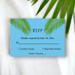 Tarjeta De Confirmación De Asistencia Boda de la Marina Tropical Palm Leaf Blue Summer B