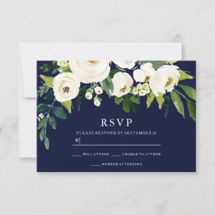 Tarjeta De Confirmación De Asistencia Boda de la Marina y Flores Blancas en Blogueo