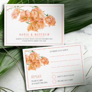 Tarjeta De Confirmación De Asistencia Boda de la naranja de coral de la acuarela de buga