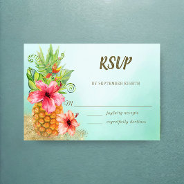 Tarjeta De Confirmación De Asistencia Boda de la piña floral de color acuático tropical