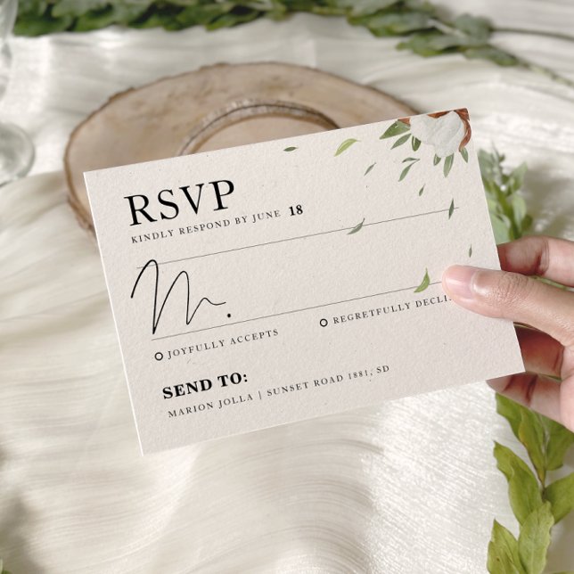 Tarjeta De Confirmación De Asistencia Boda de la vegetación del algodón rústico (Subido por el creador)