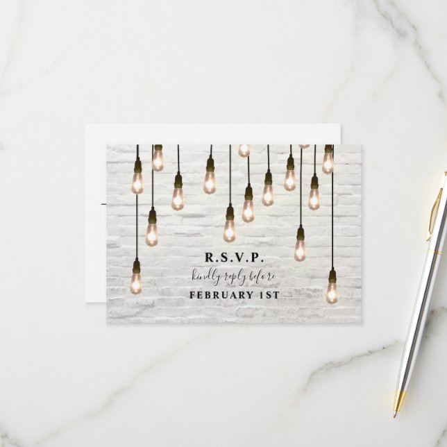 Tarjeta De Confirmación De Asistencia Boda de Ladrillo Blanco de las Luces de Vintage (Anverso/Reverso In Situ)