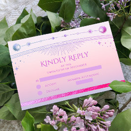 Tarjeta De Confirmación De Asistencia Boda de las estrellas de la luna del sol rosa cele