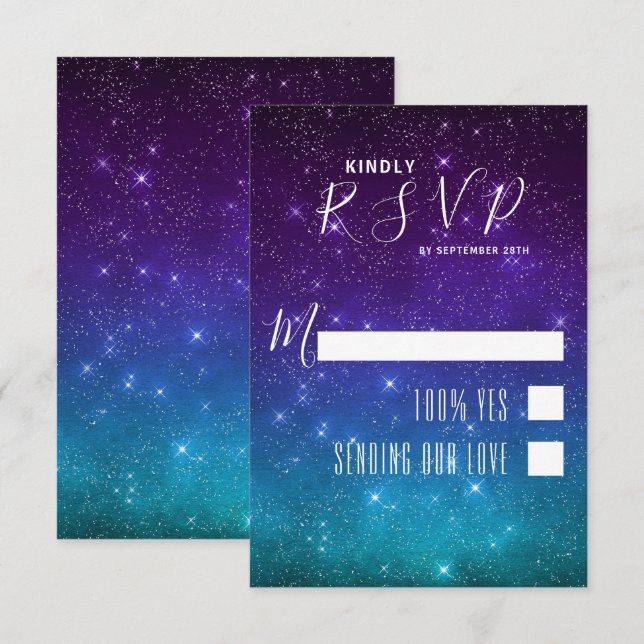 Tarjeta De Confirmación De Asistencia Boda de las Estrellas Nocturnas de Galaxy Celestia (Anverso / Reverso)