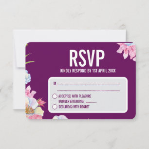 Tarjeta De Confirmación De Asistencia Boda de las flores de color azul rosado