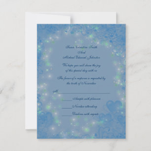 Tarjeta De Confirmación De Asistencia Boda de las luces espumosas del corazón azul