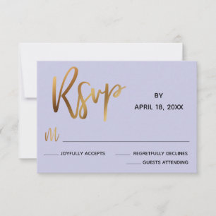 Tarjeta De Confirmación De Asistencia Boda de Lavanda Mínimo Faux Gold Typography Lavend