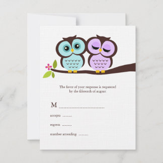 Tarjeta De Confirmación De Asistencia Boda de Lavender y Lechuzas de Mint