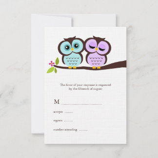 Tarjeta De Confirmación De Asistencia Boda de Lavender y Lechuzas de Mint