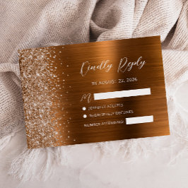 Tarjeta De Confirmación De Asistencia Boda de letra con brillo de metal cepillado de cob