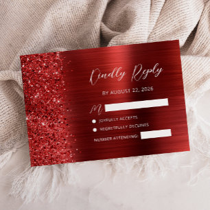 Tarjeta De Confirmación De Asistencia Boda de letra manuscrita con brillo de metal rojo