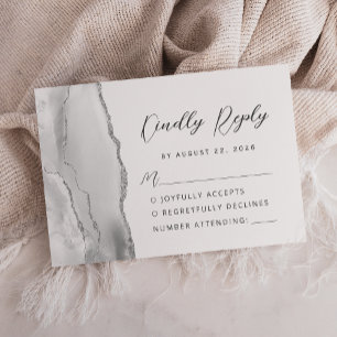 Tarjeta De Confirmación De Asistencia Boda de letra moderna de plata gris ágata