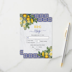Tarjeta De Confirmación De Asistencia Boda de limón azul blanco amarillo mediterráneo