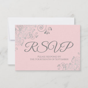 Tarjeta De Confirmación De Asistencia Boda de los Alumnos de Lace Plateado Rosa y Gris E