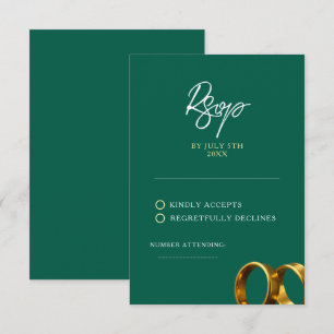 Tarjeta De Confirmación De Asistencia Boda de los Anillos de Oro Verde Esmeralda de la m