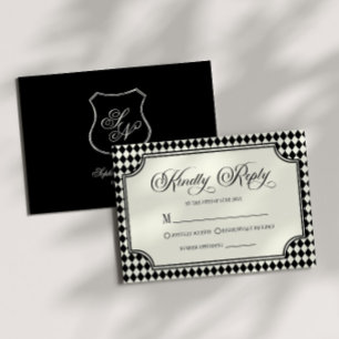 Tarjeta De Confirmación De Asistencia Boda de lujo antiguo dinero negro marfil vintage