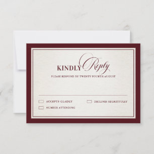 Tarjeta De Confirmación De Asistencia Boda de lujo burgundy moderna formal dinero antigu