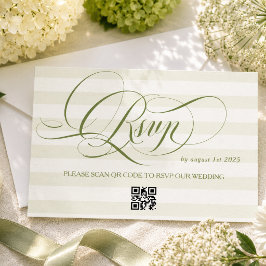 Tarjeta De Confirmación De Asistencia Boda de lujo con rayas verdes y caligrafía