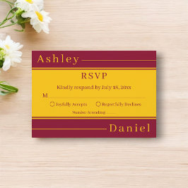 Tarjeta De Confirmación De Asistencia Boda de lujo elegante con rayas de burgundy y oro