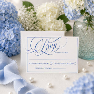 Tarjeta De Confirmación De Asistencia Boda de lujo en caligrafía azul