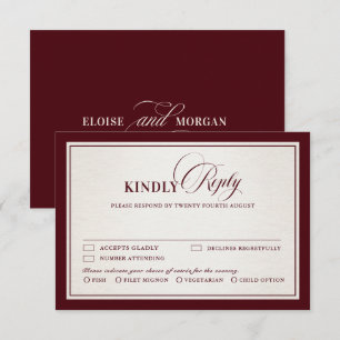 Tarjeta De Confirmación De Asistencia Boda de lujo formal moderna burgundy con dinero an