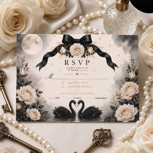 Tarjeta De Confirmación De Asistencia Boda de Lujo Gótico con Lazo Negro