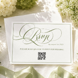 Tarjeta De Confirmación De Asistencia Boda de lujo minimalista verde con caligrafía