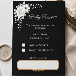 Tarjeta De Confirmación De Asistencia Boda de Lujo Monocromo