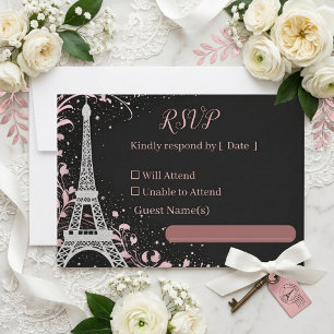 Tarjeta De Confirmación De Asistencia Boda de lujo parisina con rosa y brillo de plata