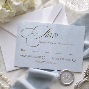 Tarjeta De Confirmación De Asistencia Boda de lujo romántica azul marrón