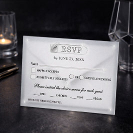 Tarjeta De Confirmación De Asistencia Boda de lujo simple en blanco y negro de acrílico 