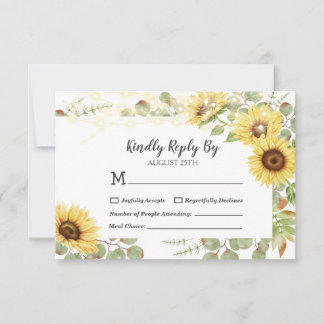 Tarjeta De Confirmación De Asistencia Boda de luz de cadena de eucalipto verde girasol