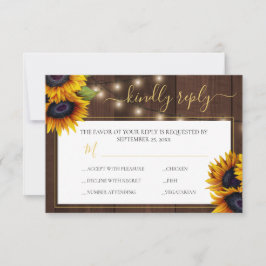 Tarjeta De Confirmación De Asistencia Boda de madera de guion dorado elegante de girasol