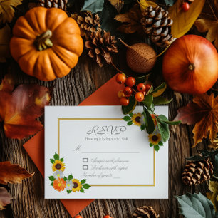 Tarjeta De Confirmación De Asistencia Boda de marco dorado floral
