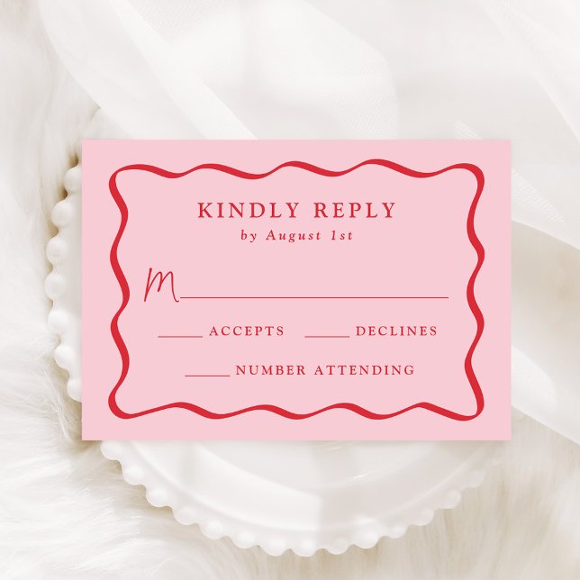 Tarjeta De Confirmación De Asistencia Boda de marco moderno rosa y rojo ondulado (Subido por el creador)