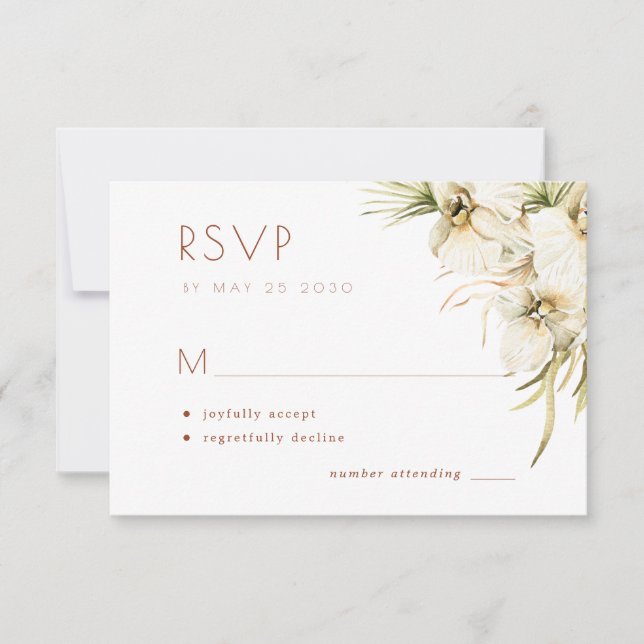 Tarjeta De Confirmación De Asistencia Boda de marfil crema floral y elegante (Anverso)