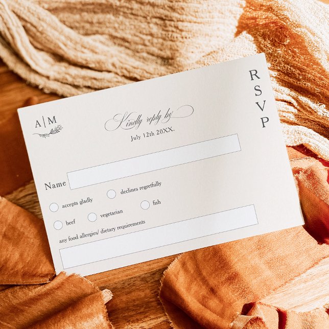 Tarjeta De Confirmación De Asistencia Boda de marfil gris de monograma floral clásico (Subido por el creador)