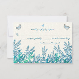 Tarjeta De Confirmación De Asistencia Boda de mariposa de flor verde azul verde azulado