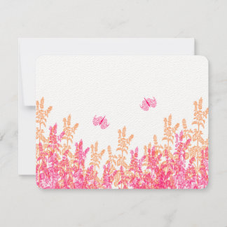 Tarjeta De Confirmación De Asistencia Boda de mariposa de flores silvestres de coral y r