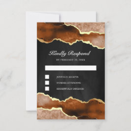 Tarjeta De Confirmación De Asistencia Boda de mármol de ágata terracota dorada naranja q
