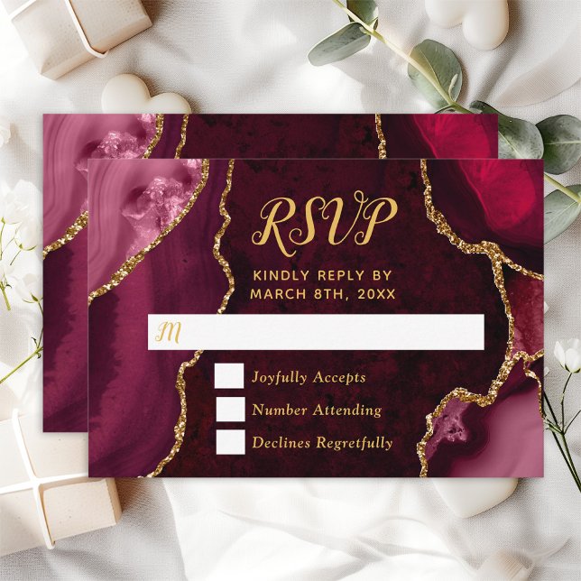Tarjeta De Confirmación De Asistencia Boda de mármol rojo y oro agado (Subido por el creador)