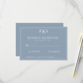 Tarjeta De Confirmación De Asistencia Boda de Moda monograma elegante azul turbio y senc