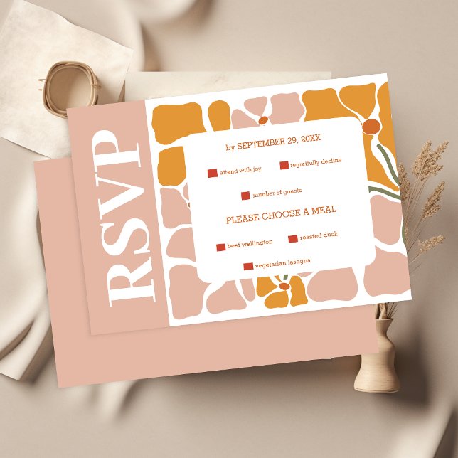 Tarjeta De Confirmación De Asistencia Boda de Moda retro floral Boho (Subido por el creador)
