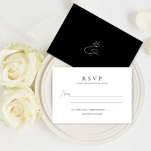 Tarjeta De Confirmación De Asistencia Boda de monograma clásico de estilo negro y blanco