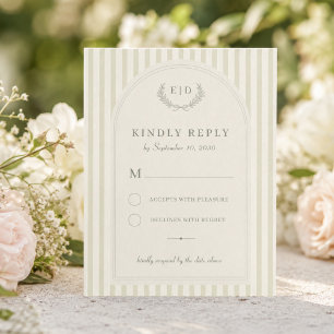 Tarjeta De Confirmación De Asistencia Boda de Monograma con Rayas Verde Salvia