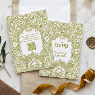 Tarjeta De Confirmación De Asistencia Boda de monograma de castillo real vintage medieva