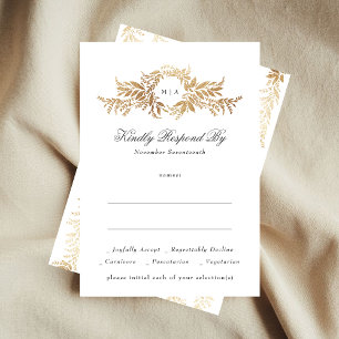 Tarjeta De Confirmación De Asistencia boda de monograma de corteza botánica de oro elega